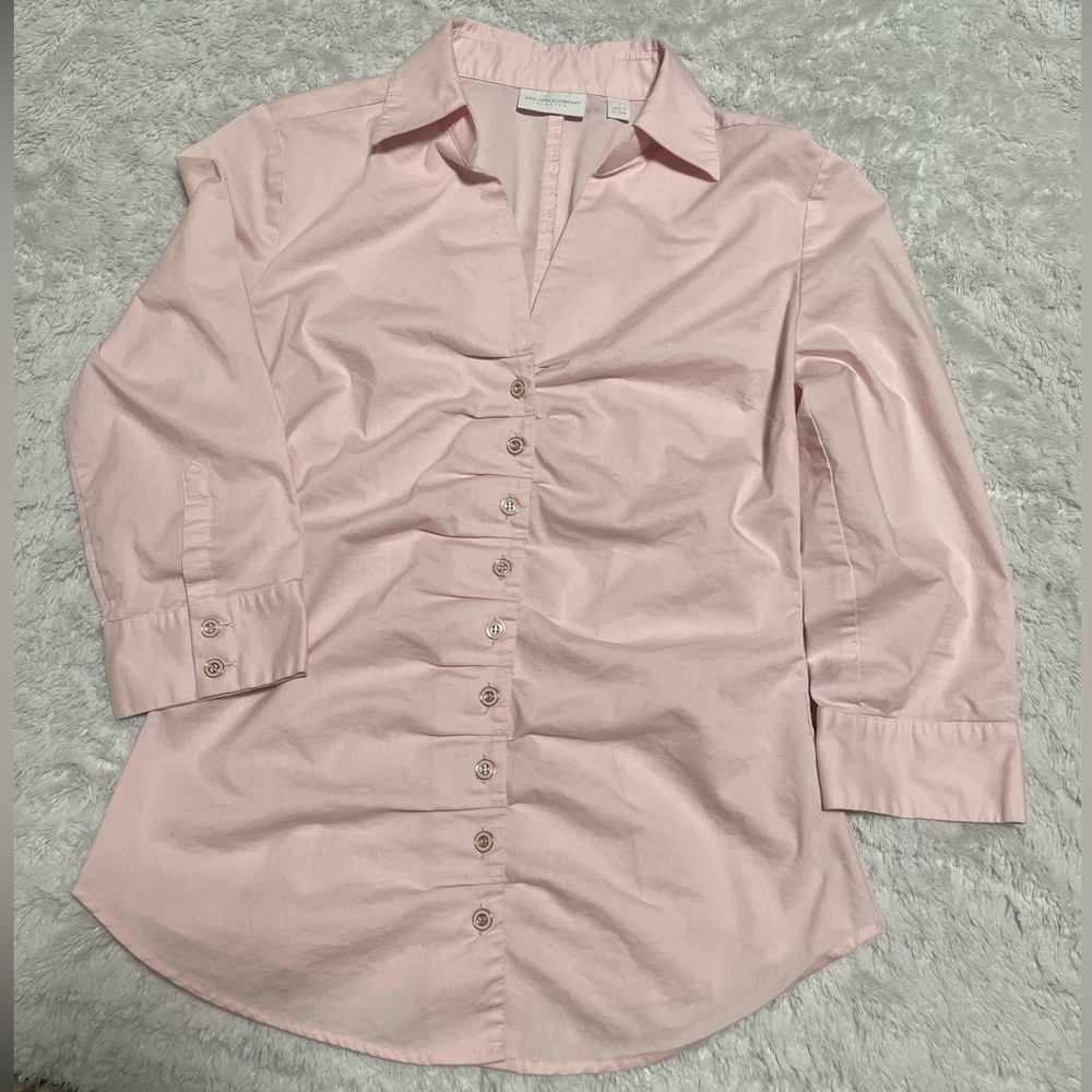 🎀New York & Company Ruched Quarter Sleeve Collared Button Up Blouse